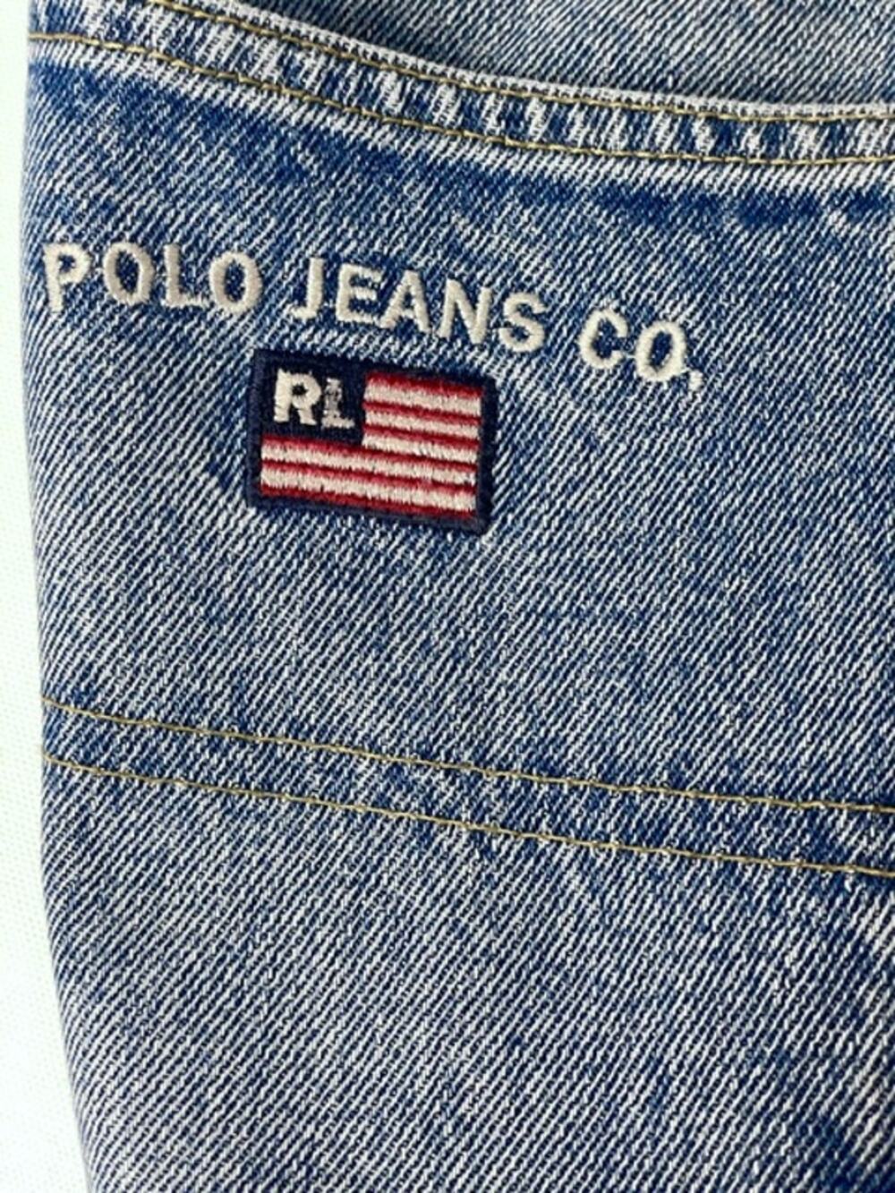 Vintage Polo Jeans Co Ralph Lauren Distressed Raw Hem Denim Jeans USA Flag 38x34
